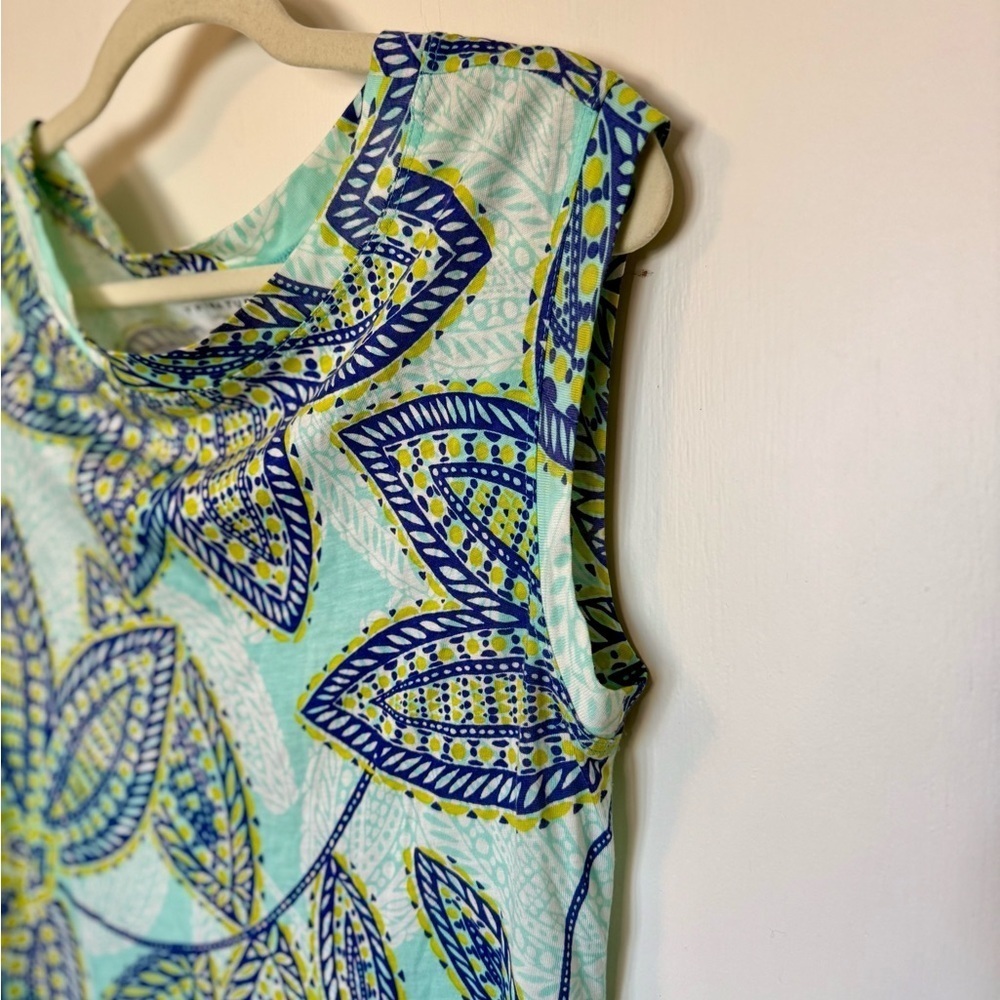 Trina Turk Blue Tropical Leaf Print Sleeveless Lightweight Mini Dress- Small - Picture 5 of 6